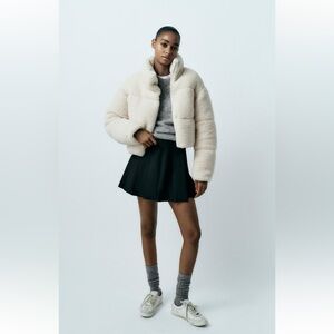 ZARA FAUX SHEARLING QUILTED ANORAK